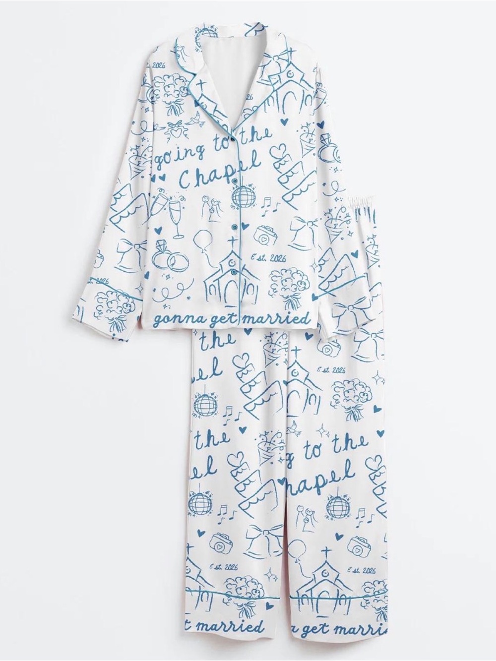 White & Blue Wedding Print Pajama Set 2X. New with tags